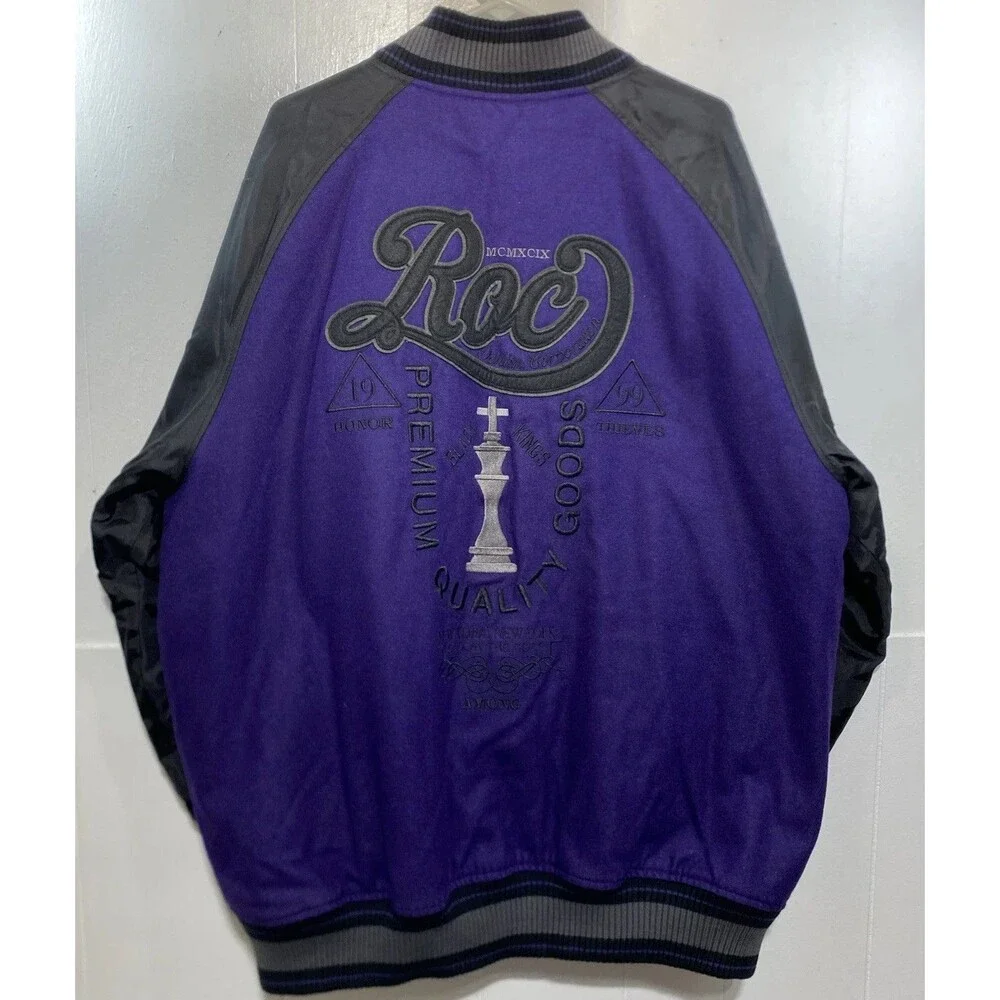 Vtg Rocawear Jacket Mens 3X Purple Black Bomber Varsity Black Kings Hip Hop 1999
